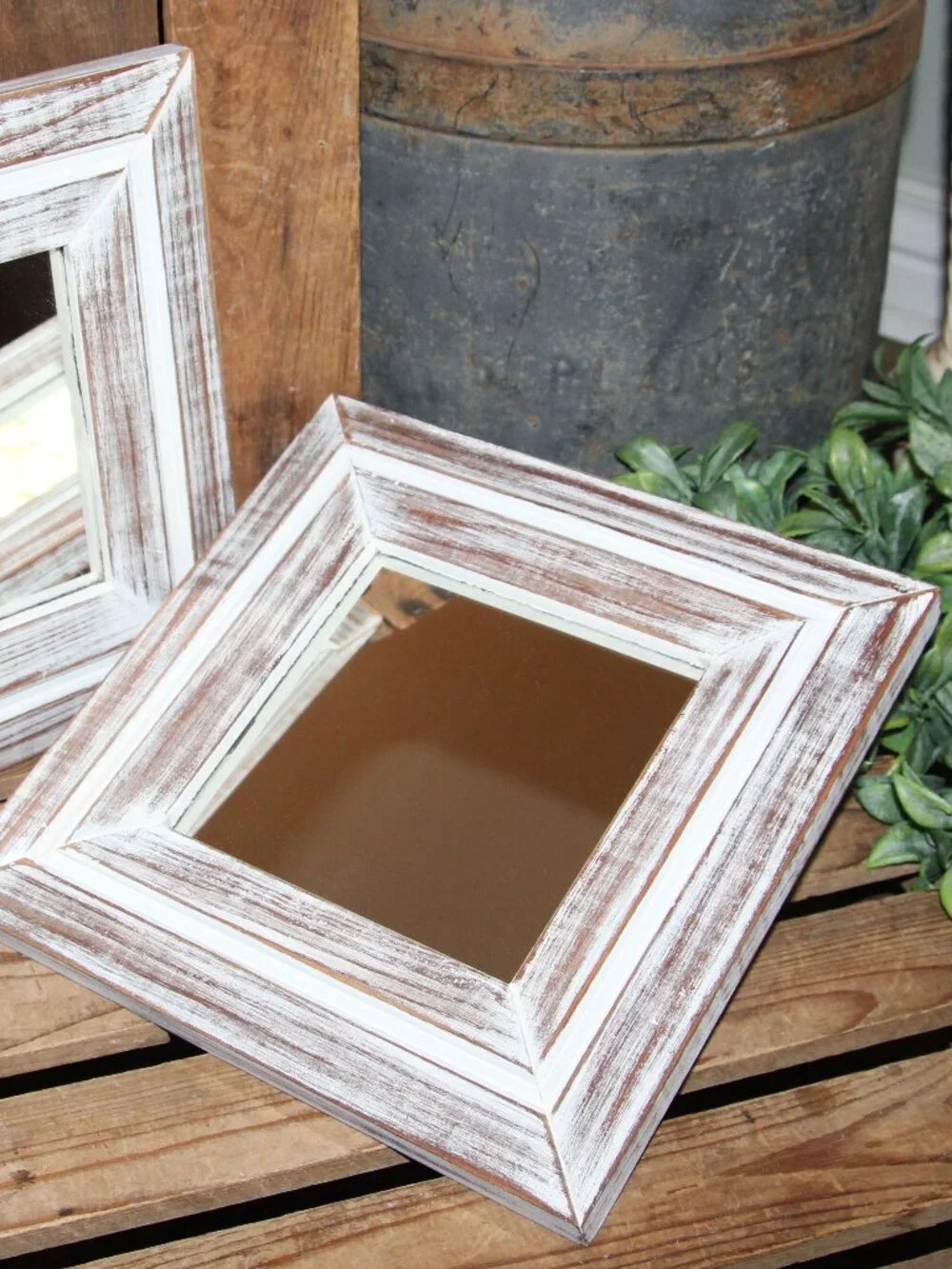 Pair of VTG White Shabby Distressed Farmhouse Wall Decor Accent Mirrors
